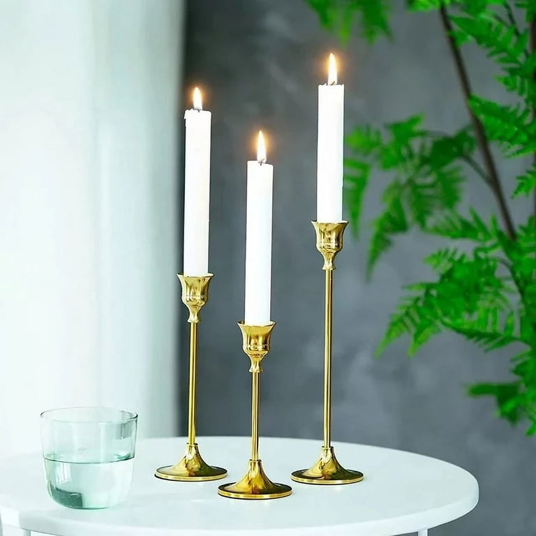 Tetou Brass Gold Taper Candlestick Holders, Set of 3 photo 3
