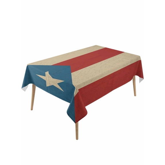 Puerto Rico Flag Table Cloth, Red Blue Vintage Waterproof Tablecloth for Rectangle Tables, Reusable Washable Fabric Table Cover for Restaurant Kitchen Dining Tables 54"x108"