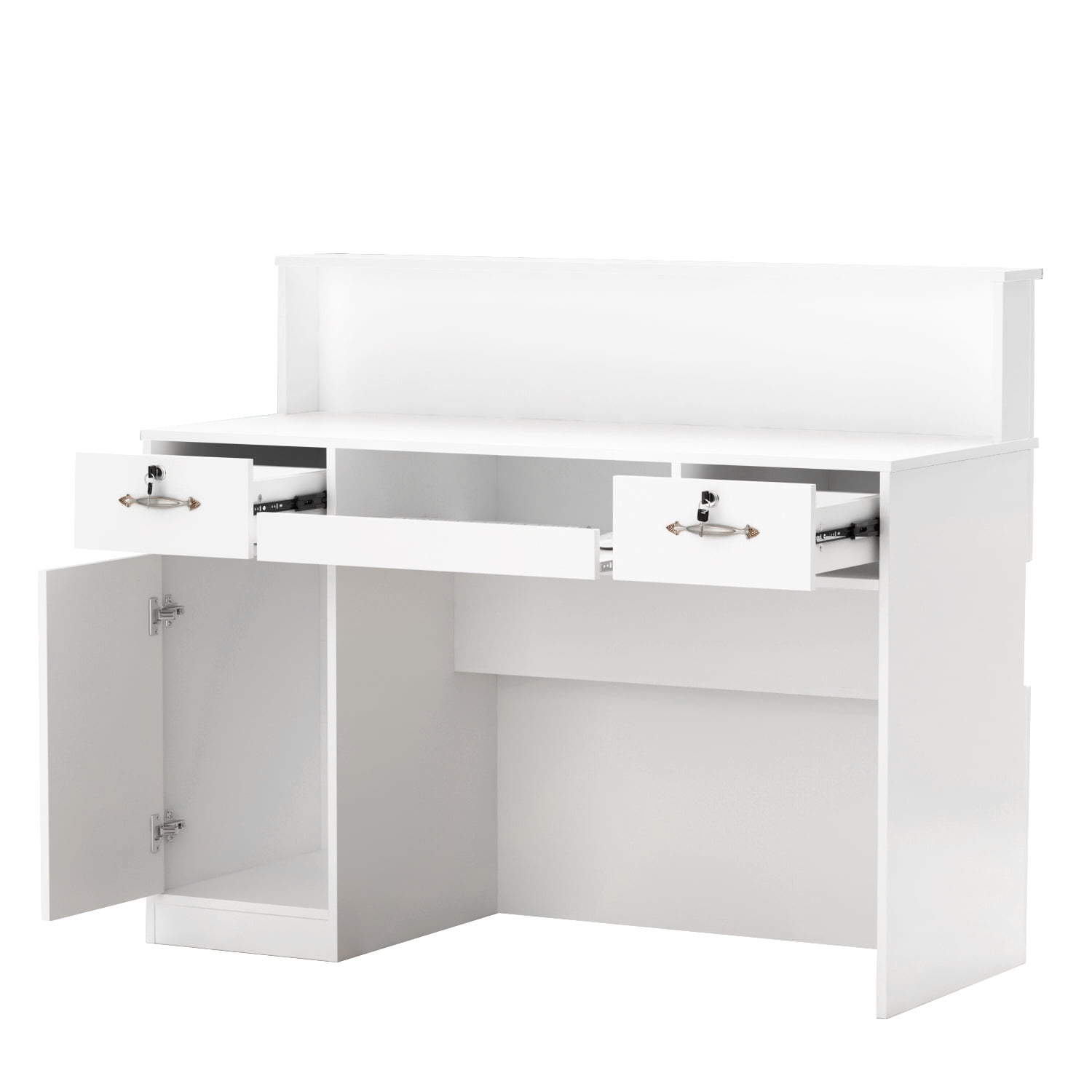 KULAGAGA 47.2 inch Reception Desk with LED, Reception Desk  with Locked Drawer and Storage Cabinet, White