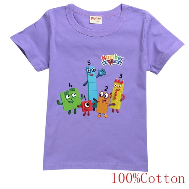 Camiseta infantil de manga corta, ropa de verano casual y divertida de moda con bloques de números para bebés y niñas zhangyuxiang LED