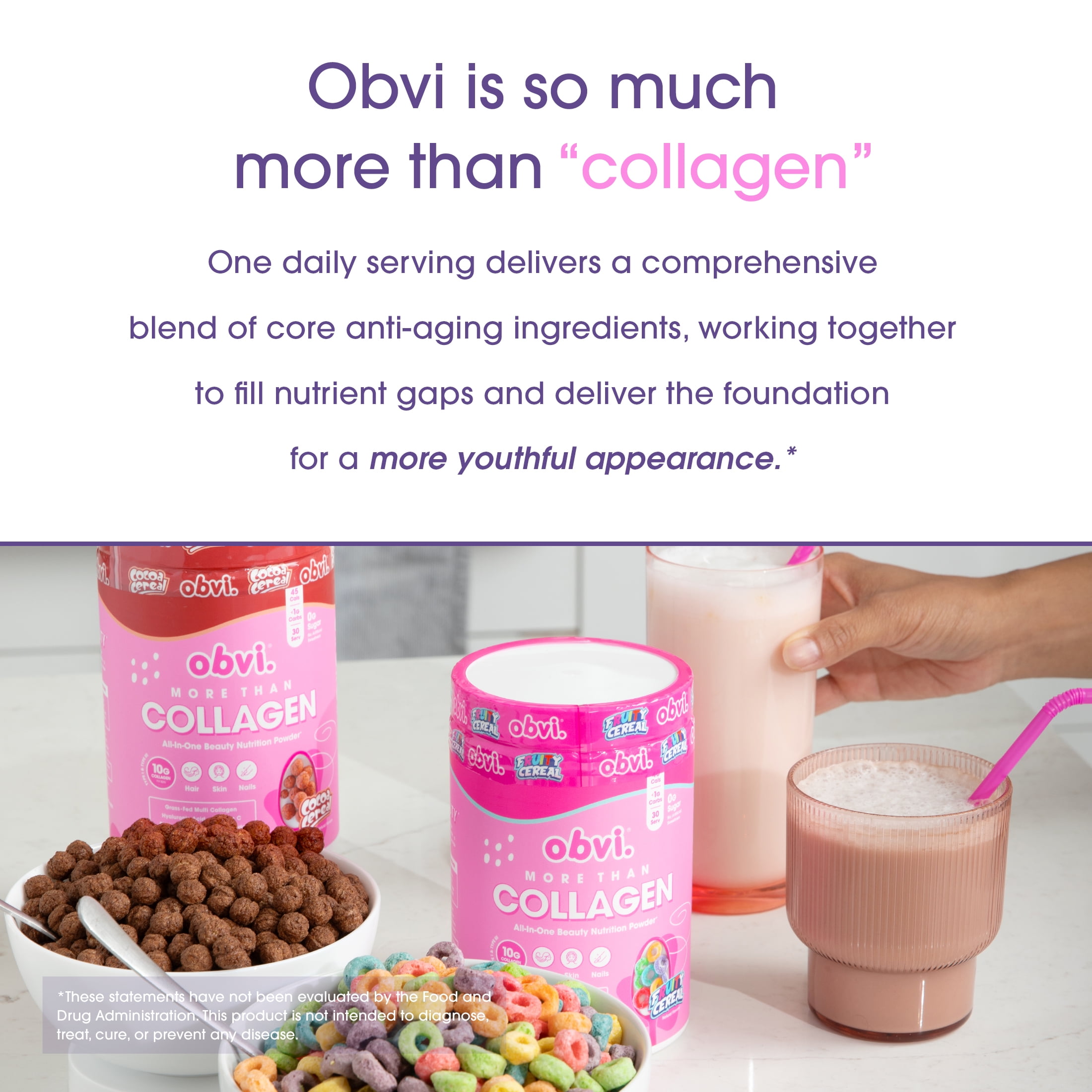 Obvi More than Collagen Peptides Powder, Fruity Cereal, 30 Servings, 12.56 oz, 10g Collagen