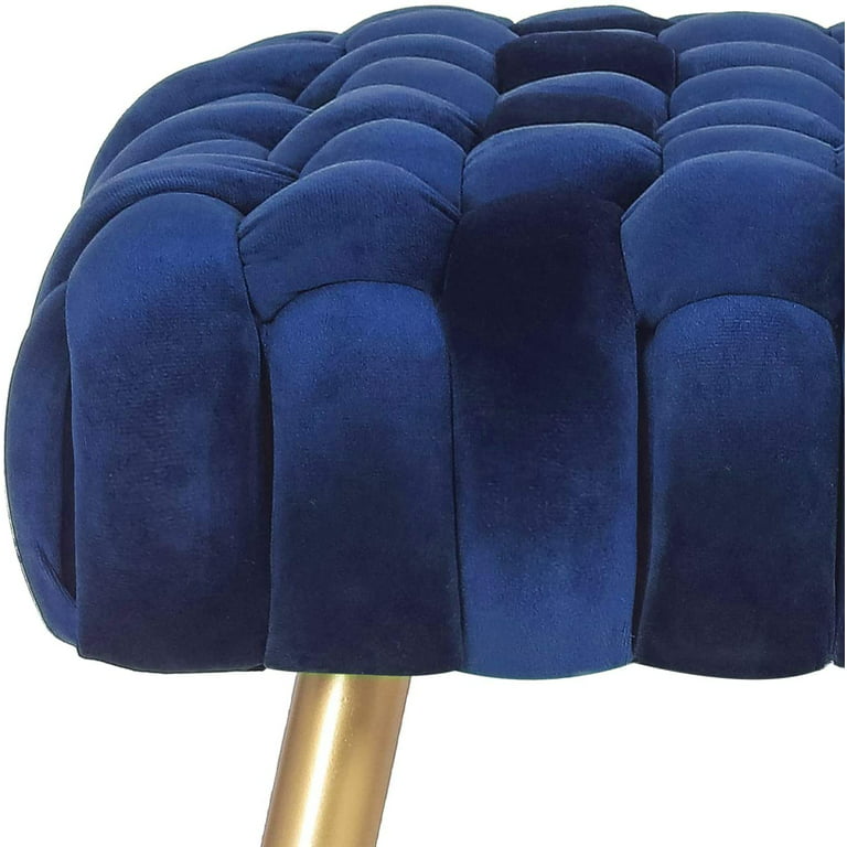 Homebeez Oval Fabric Ottoman Footrest Vanity Stool Blue, Size: Medium
