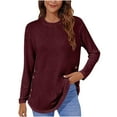 thumbnail image 1 of tarylea Chemises pour Femmes Tendance Col Rond Ourlet Boutons Hauts Couleur Unie Manches Longues Chemises Décontractées Amples Usage Quotidien, 1 of 3