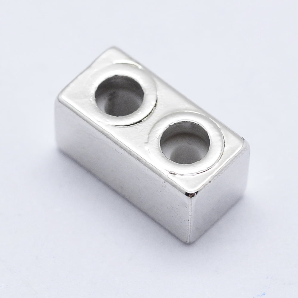 50 pc Brass Multi-Strand Links with Rubber Cuboid Slider Beads Platinum 10x5x5mm Hole: 2.5mm