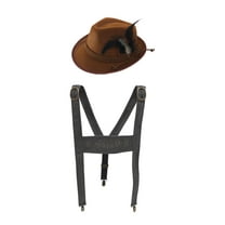 Lederhosen Suspenders German Oktoberfest Alpine Fedora Hat Adult Costume Set