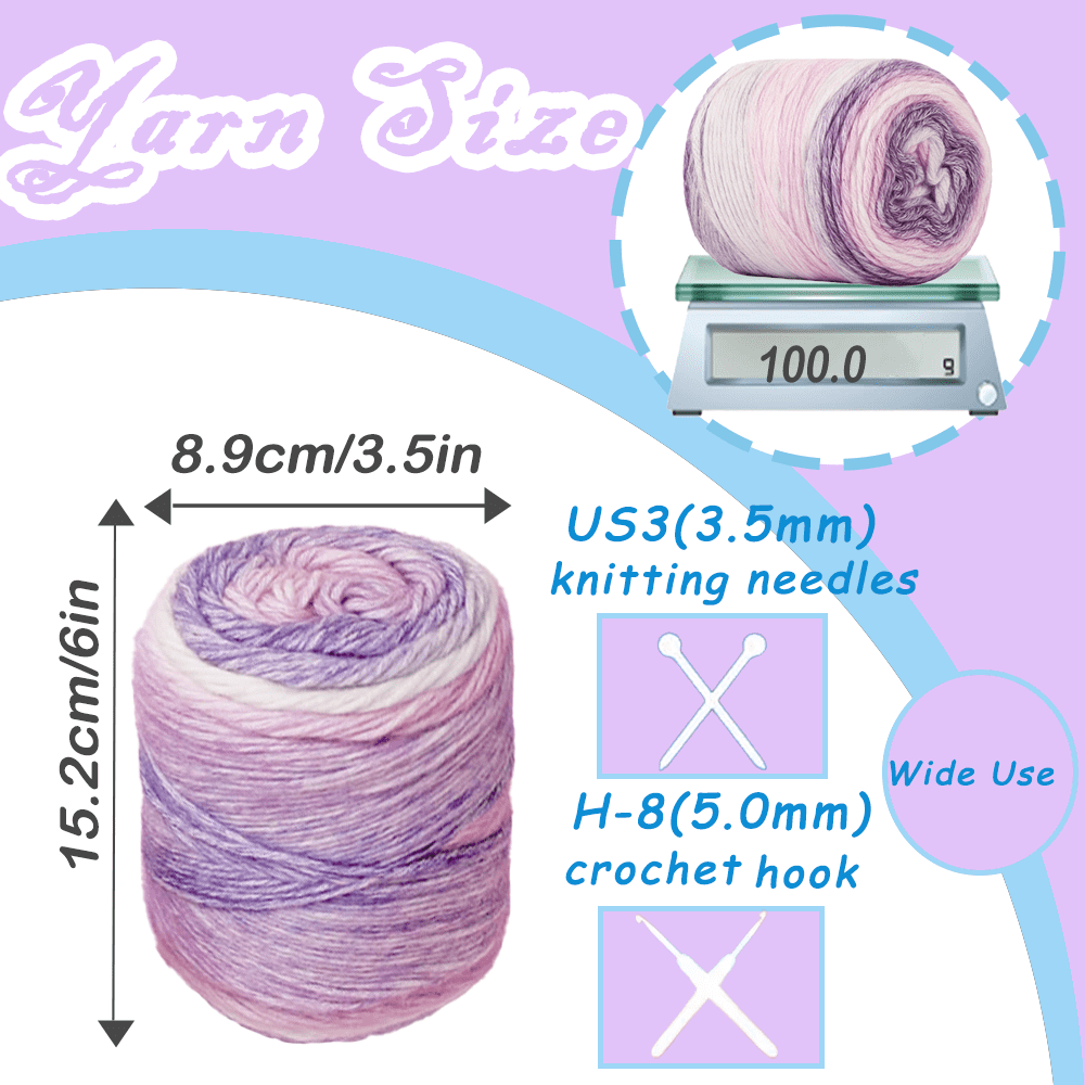 Yarniss Gradient Cake Yarns 4 Pack of 100g(3.52oz), Cake Yarn for Crocheting & Knitting,Soft Cake Rainbow Cotton Yarn for Sweater,Shawl,Scarf-Purple Gradient