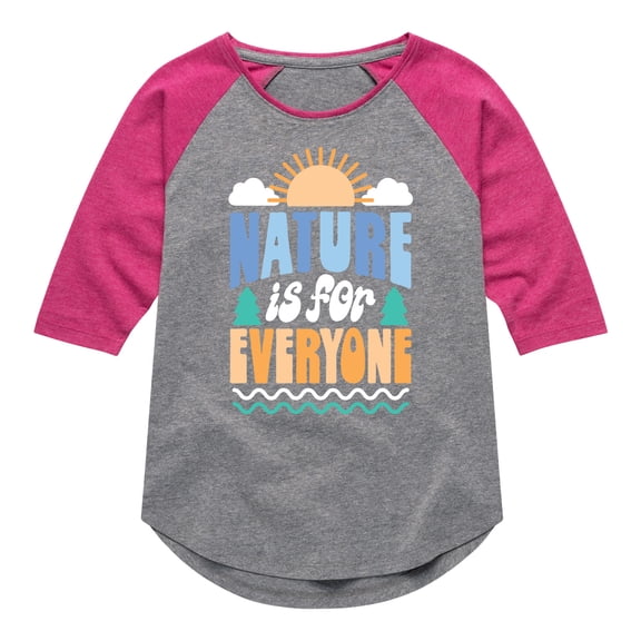 Instant Message - Earth Day - Nature Is For Everyone - Toddler & Youth Girls Raglan Graphic T-Shirt