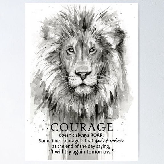 Courage Lion Motivational Watercolor Poster, Poster Home Decor , Poster Print Only