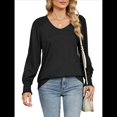 thumbnail image 1 of Camisas Casuales Holgadas de Larga para Mujer, Blusas Fruncidas con Cuello en V, Blusas de Moda. Negro XL, 1 of 10