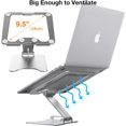 thumbnail image 2 of Laptop Stand, Height Angle Adjustable Aluminum Laptop Holder - Ergonomic Laptop Riser Stand for Desk with Big Heat-Vent Compatible with MacBook All Laptops Tablets 8-16" (Silver), 2 of 4