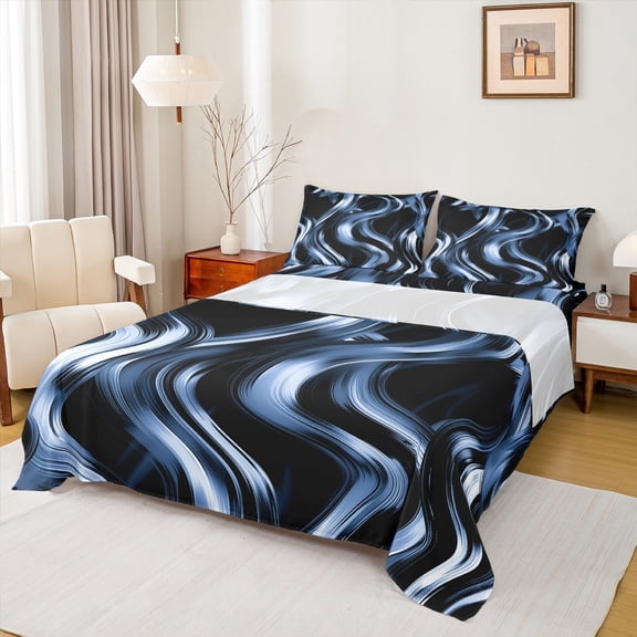 Homewish Minimalist Lines Twin Sheet Sets 3pcs for Kids Children Teens,Abstract Geometric Stripes Twin Fitted Sheet Microfiber,Mid Century Breathable Flat Sheet,Ultra Soft Home Decor