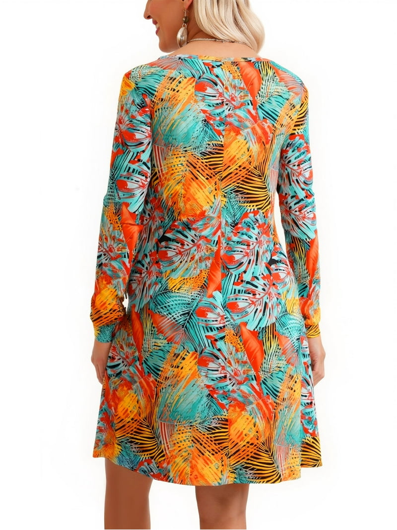 knee length dresses for ladies PRETTYGARDEN Women's Fall Boho Dresses Floral Long Sleeve V Neck Mini