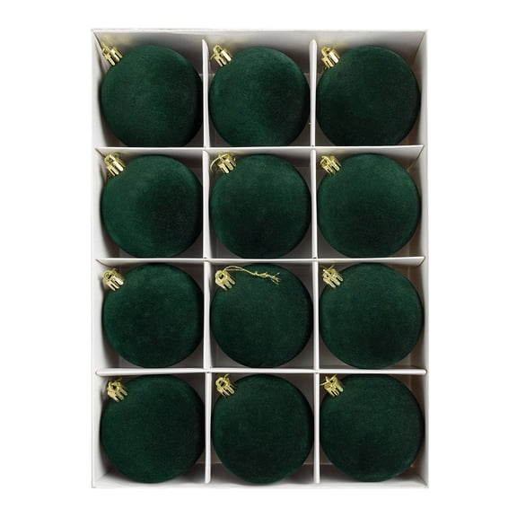 CHGBMOK 12Pcs 6cm Green Flocked Christmas Balls Ornaments, Velvet Hanging Baubles for Christmas Tree Holiday Home Decor