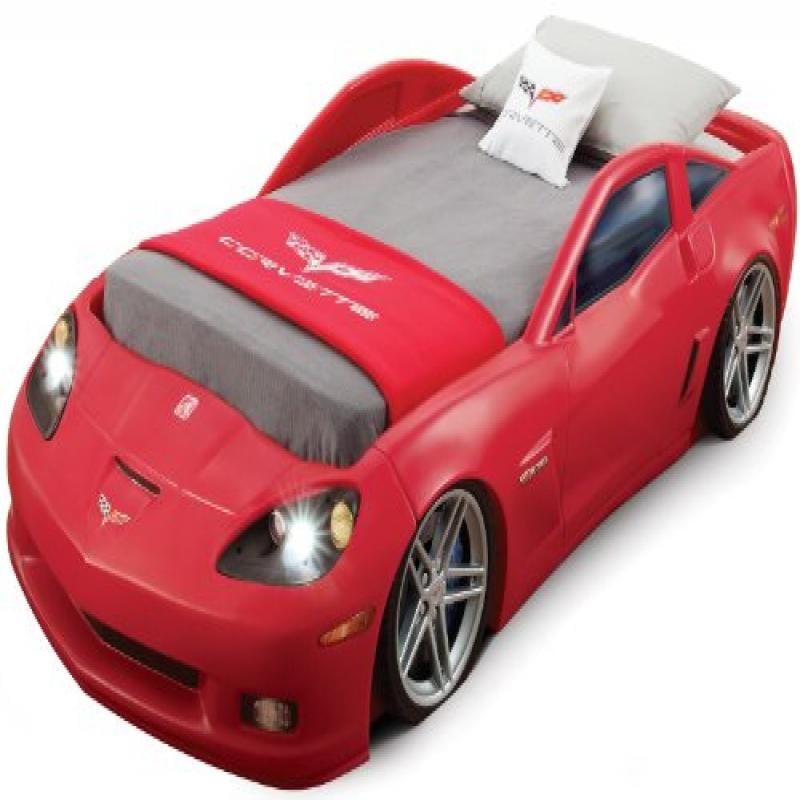 Step2 Corvette Convertible Toddler to Twin Bed with Lights, Red