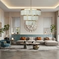 thumbnail image 6 of Alabaster Three-Tier Chandelier with Metal , Detailing Rustic , Metal detailing , Natural stone , hanging light fixtures for living room , modern chandelier for living room, 6 of 9