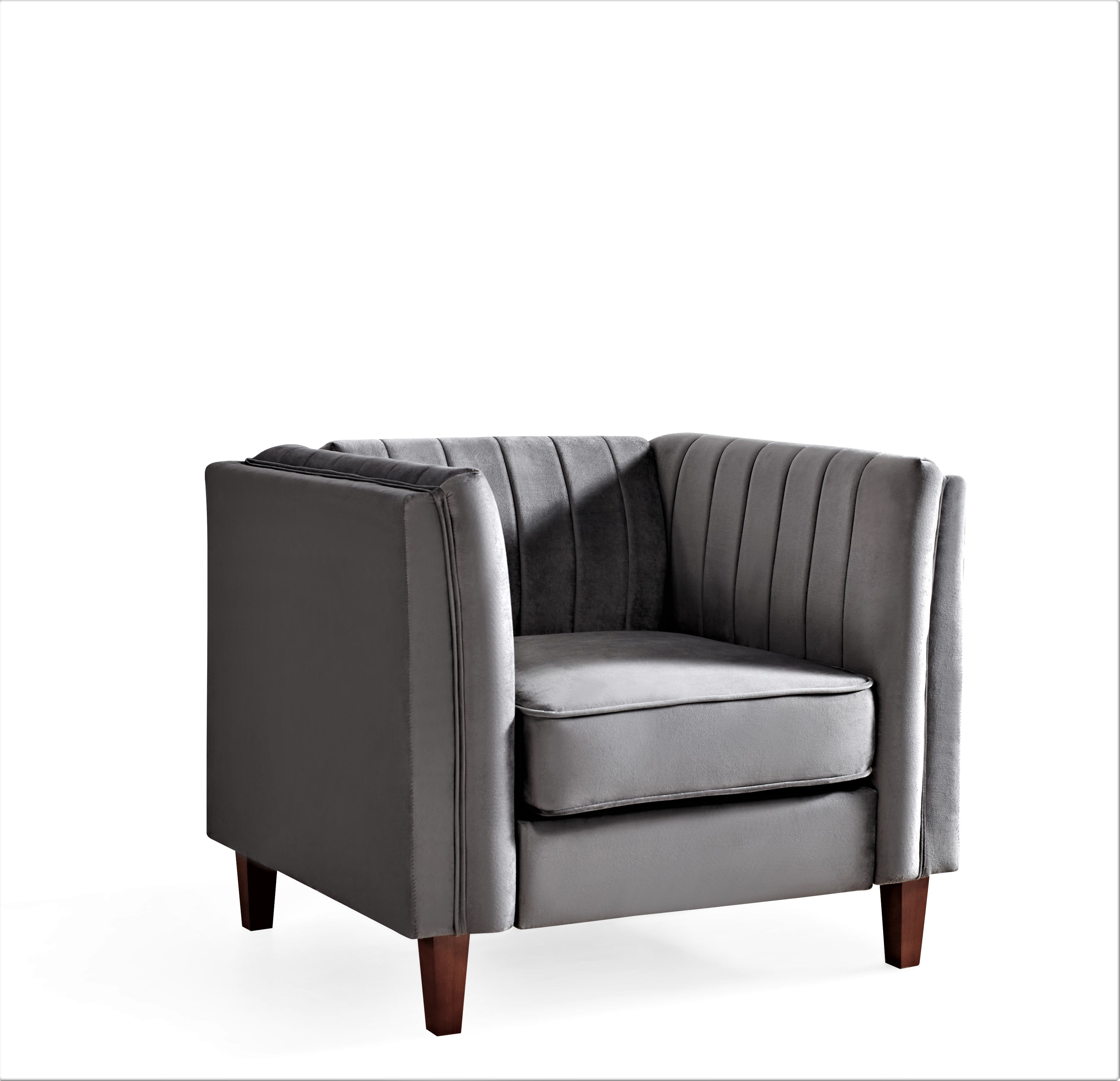 Uspridefurniture Plainfield Line Tufted Square Design velvet Armchair-Gray