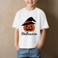 thumbnail image 2 of larppty Boys Girls Halloween T-Shirts Halloween Pumpkin Shirts Kids Ghost Trick or Treat Boo Print Tops Tees 1-14 Years (White,5-6 Years), 2 of 4