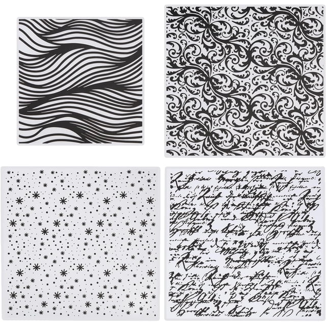 4Pcs 4 Styles Words Embossing Folders Flower Pattern Embossing Stencils Plastic Handwriting Photo Templates for Handcraft Photo Album Decoration Scrapbooking Album Craft