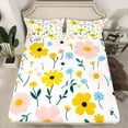 thumbnail image 2 of Feelyou Cute Cartoon Floral Full Size Sheets, Yellow Pink Flower Bed Sheets, Teens Kids Boys Girls Sheet Sets, Luxury Bedroom Decor, 4-Piece, 2 of 7