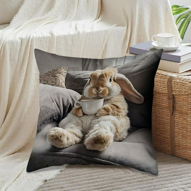 Yeciiwht Animals Series Pillow Covers 18x18 Inches Cute Rabbit Print Throw Pillow Covers, Exquisite Pillow Case Office Nap Pillowcase Home Decor Pillow Cases for Sofa, Bed, Couch