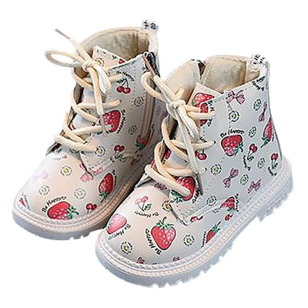 

Youmylove Sweetheart Strawberry Leather Plush Girls Warm Boots British Fashion Non- Short Boots Child Lovely Footwear Walker