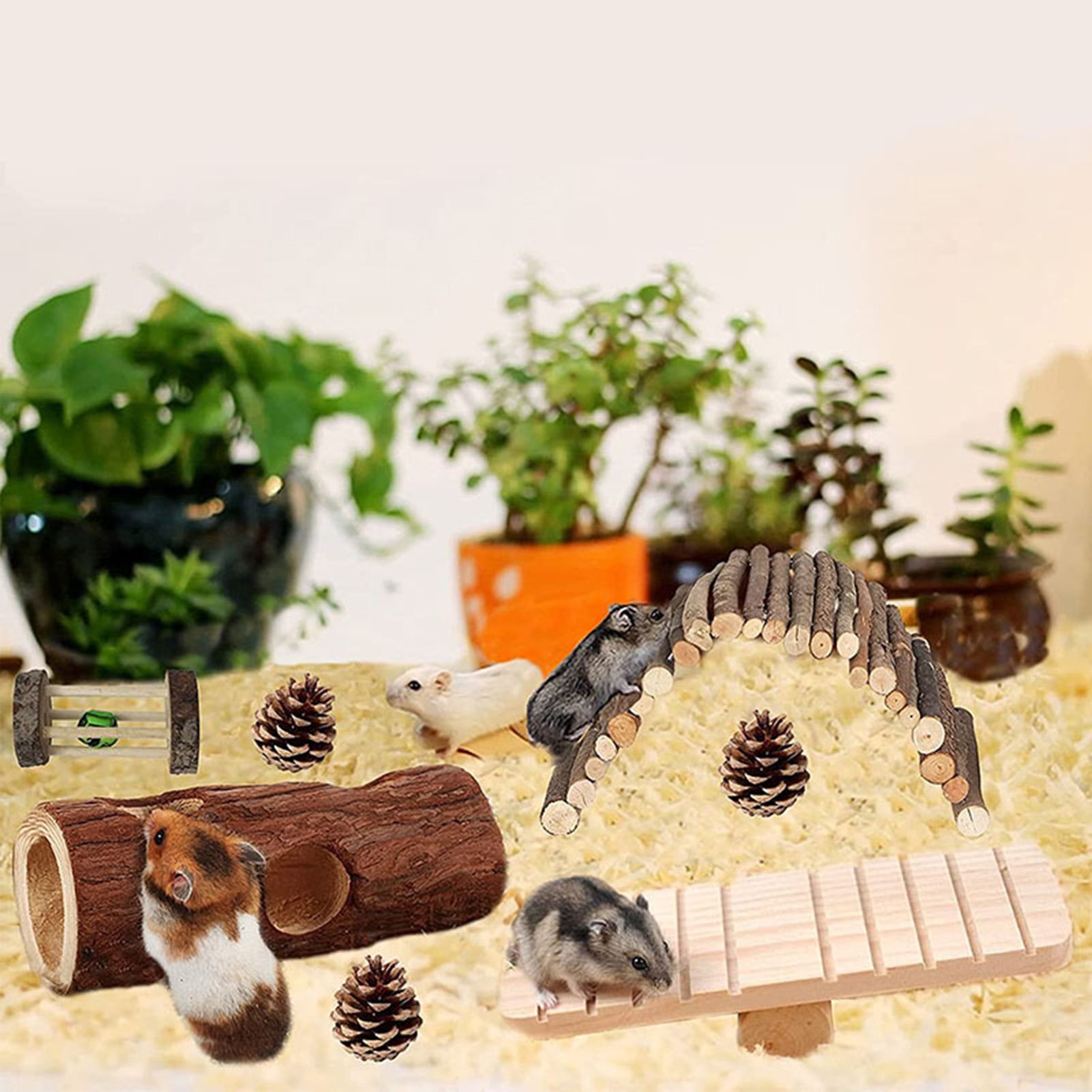 DOPI 7Pcs/Set Molar Toy Long Lifespan Relieve Anxiety Wood Hamster Chew Toy Set for Chinchillas