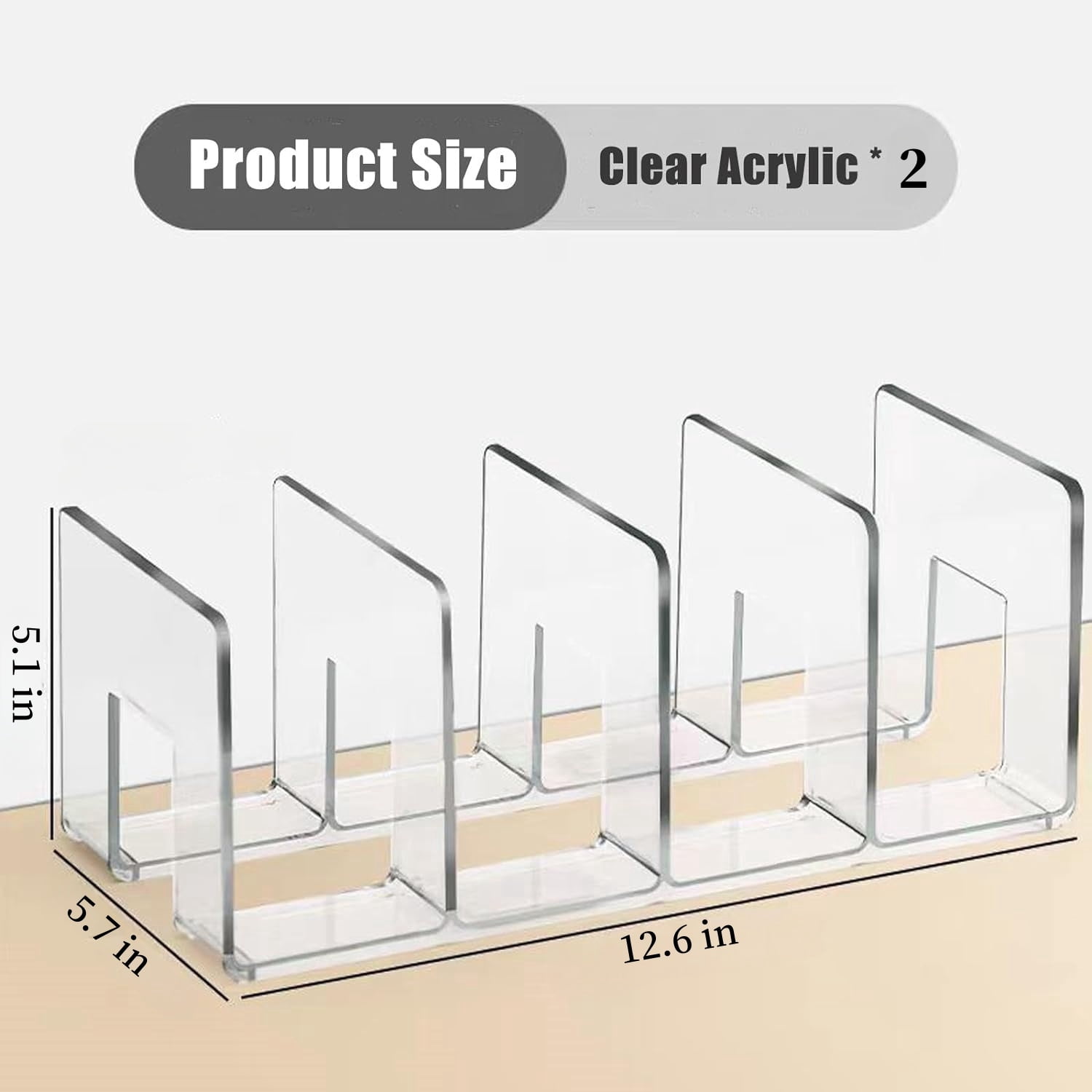 Acrylic Desk File Sorter,Clear Purse/Handbag Organizer,Desktop File Divider,Book Organizer,Office Supplies Stand,Folder Bookshelf for Envelopes,Document,Notebook,4 Sections,Clear,2 Pcs