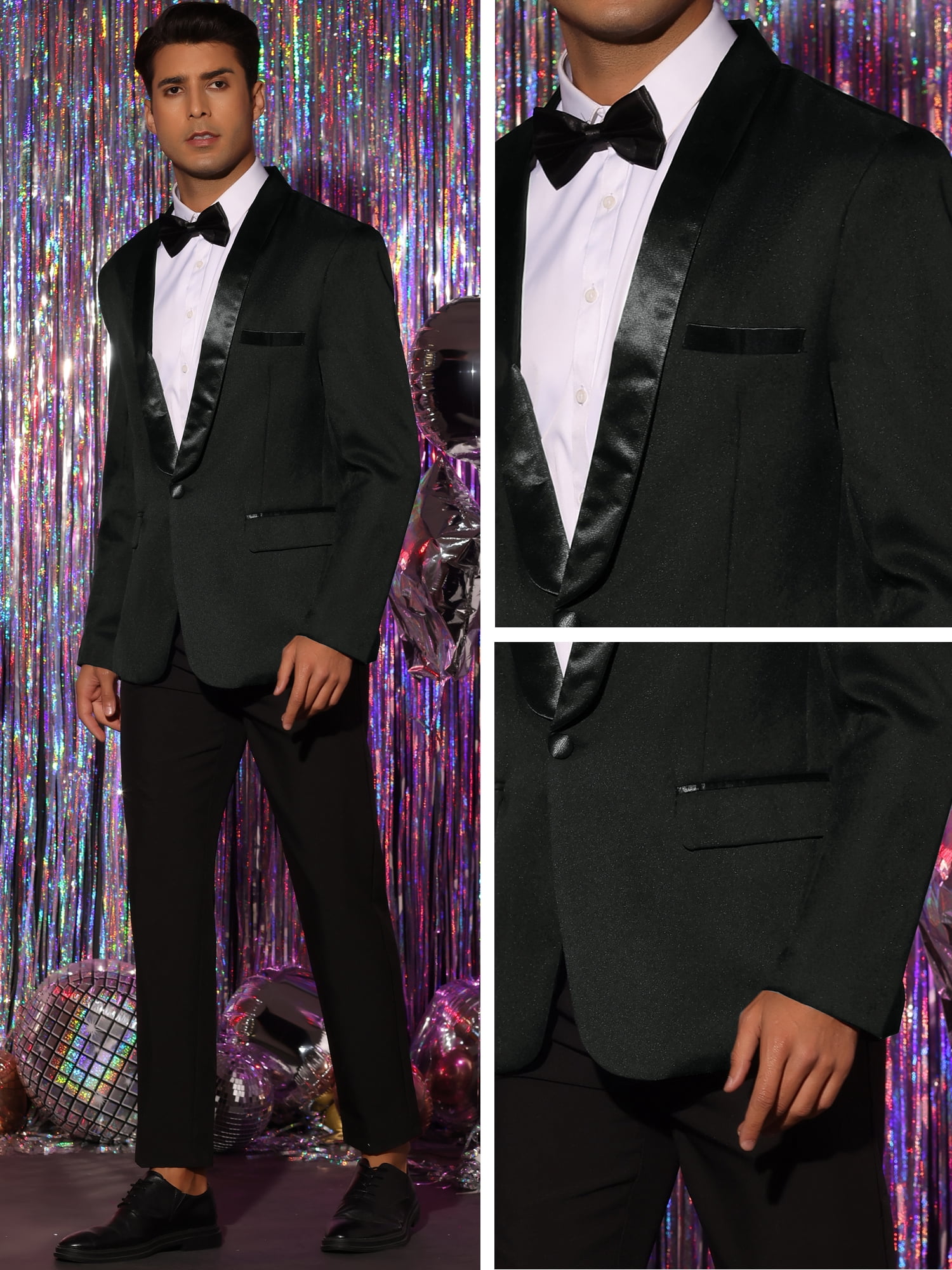 Unique Bargains Men's Wedding One Button Shawl Collar Formal Prom Sports Coats Blazers S Black