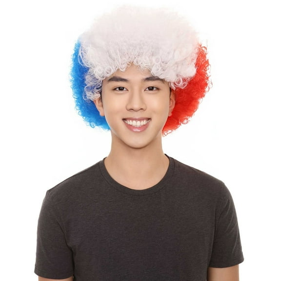 HPO Adult Unisex Patriotic Chile Sport Flag Sport Fun Wig | Blue White & Red Color Wig Synthetic Fibers