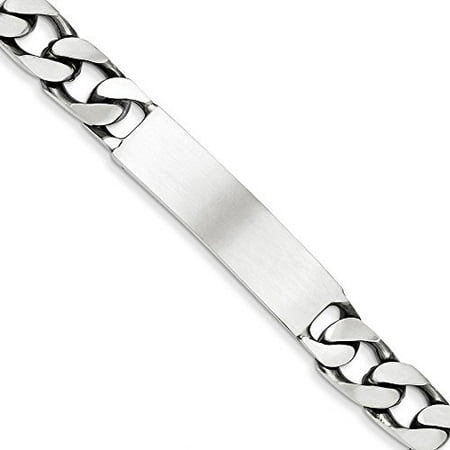 925 Sterling Silver 9.00MM Antiqued Figaro Link ID Bracelet 8.50 Inches