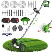 KingFurt 3-in-1 Wheel Edger Mini-Mower, Battery Powered Weed Wacker,Cordless lawn mower for yards