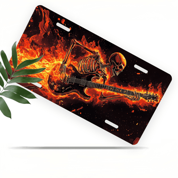 1 Pcs 2D Flat License Plate Covers & Frames, Skeleton Playing For Decorative Front, Waterproof For Decoration Aluminum License Plate Covers & Frames Cover For Men Women, 12" X 6"