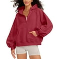 thumbnail image 3 of Htigea Womens Half Zip Sweatshirts Long Sleeve Y2k Tops Thin Fleece Cropped Hoodies Casual Loose Sweatshirt with Pockets Red S, 3 of 8