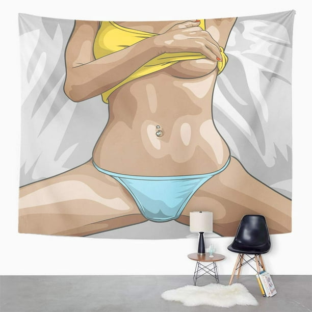XDDJA Yellow Sexy Woman Holding Her Boobs Girl Chest Lingerie Adult  Attractive Azure Wall Art Hanging Tapestry Home Decor for Living Room  Bedroom Dorm 51x60 inch 