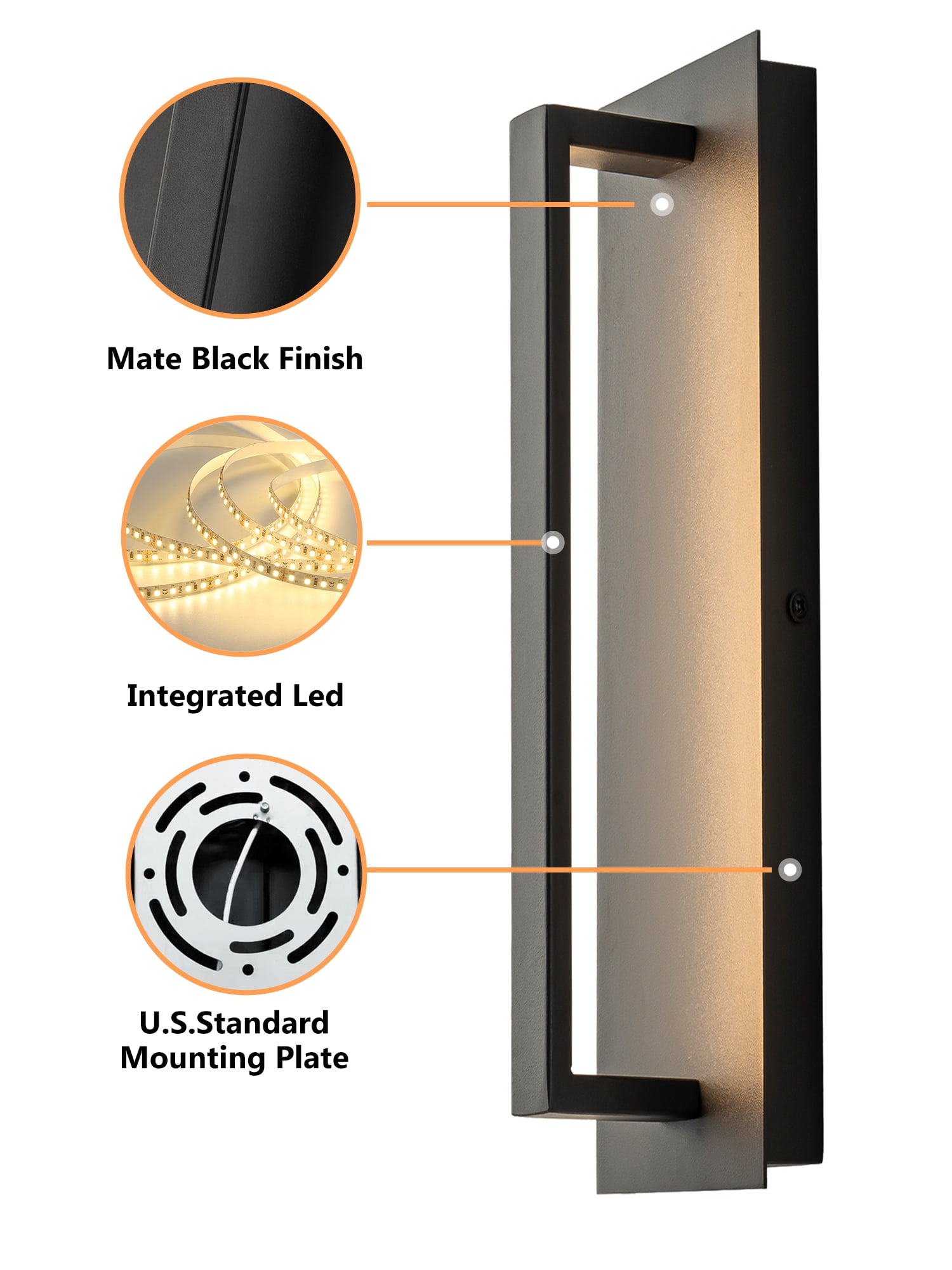 16 inch Black Modern Outdoor Led Wall Sconce
