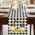 thumbnail image 3 of Table Runners 72 Inches Long Dress Scarves, Daisy Bees Gnomes Farmhouse Kitchen Table Runner, Coffee Tablerunners, Black White Plaid Farmhouse 14x72 Inch, 3 of 9