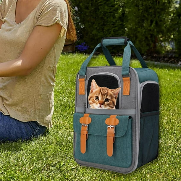 Mochila porta gatos portatil bolsa de viaje bolsa de transporte correa de hombro ajustable bolso transpirable para viajar acampar al aire libre Verde Yinane Portador de viaje para gatos Bodega Aurrera