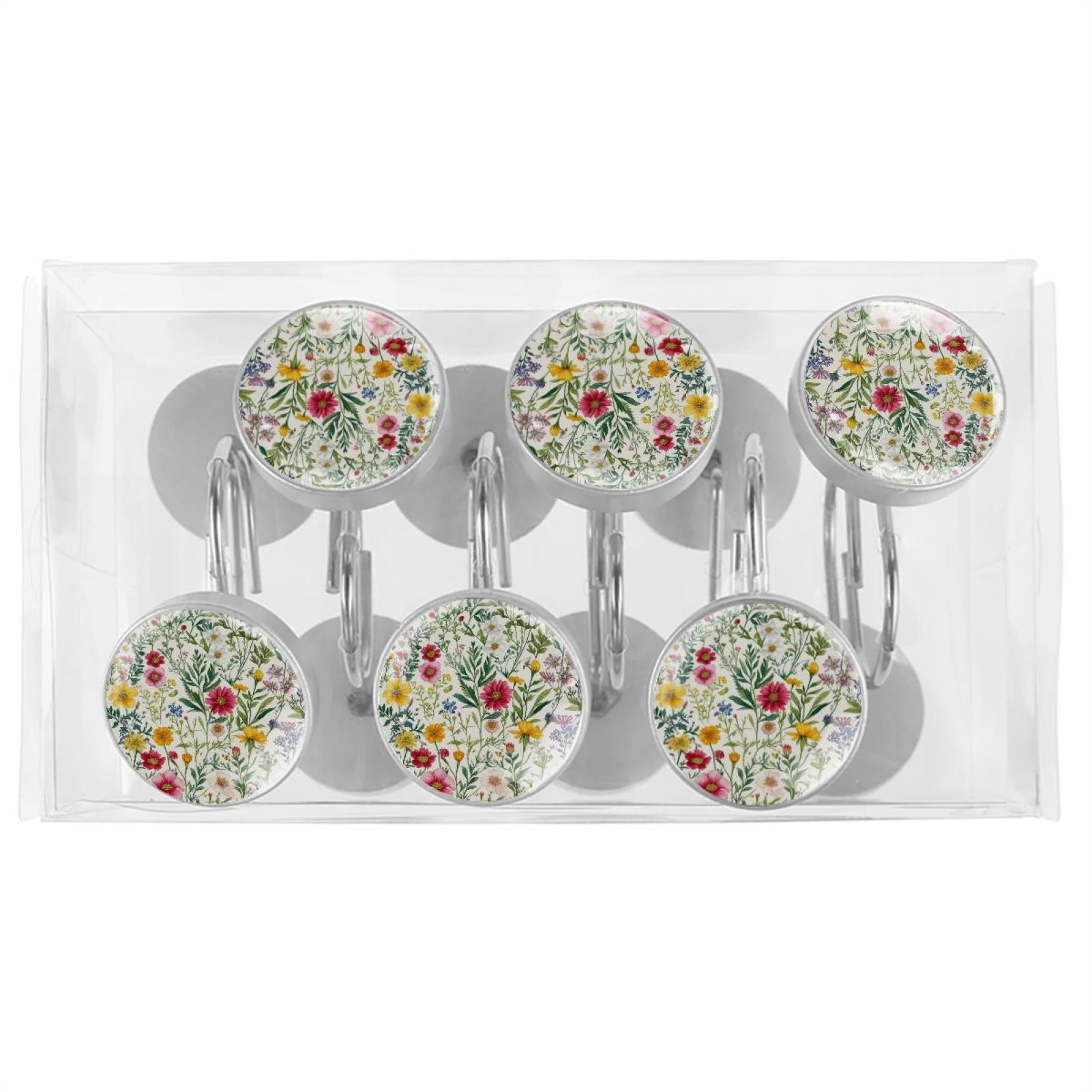 HemaKayy 12 Pcs Shower Curtain Hooks Bathroom Decorative Accessories Colorful small flowers