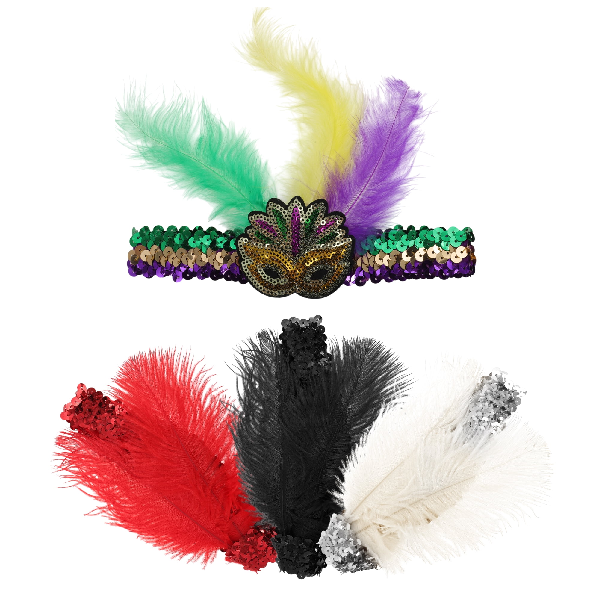 Unique Bargains Feathers Sequins Headbands 1 Pc Black