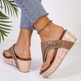 thumbnail image 5 of Rokment Womens Vintage Leather Platform Wedges Flip Flops Beach Vacation Casual Orthopedic Slip on Dress Sandals Chunky Heeled Thongs Slides for Woman Brown Size 6.5, 5 of 7