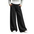 thumbnail image 2 of Falkdiz Loose Sweatpants for Girls Open Bottom Solid Color Pockets Wide Leg Outdoor Stylish Pantalones Relaxed fit Girls Pants Elastic Waist , Black , Size: 12-13 Years, 2 of 8