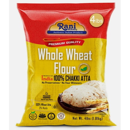 Rani Chapati Flour (100% Pure Whole Wheat Chakki Atta), For Making Roti & Indian Breads 64oz (4lbs) 1.81kg Bulk ~ All Natural | Vegan | No Salt or Colors | NON-GMO | Kosher | Indian Origin