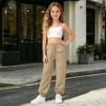 thumbnail image 4 of NOEGOEU Girls Cargo Pants Kids Convertible Waterproof Zip-Off Hiking Pants with Drawstring & Pockets (Khaki,13-14 Years), 4 of 5
