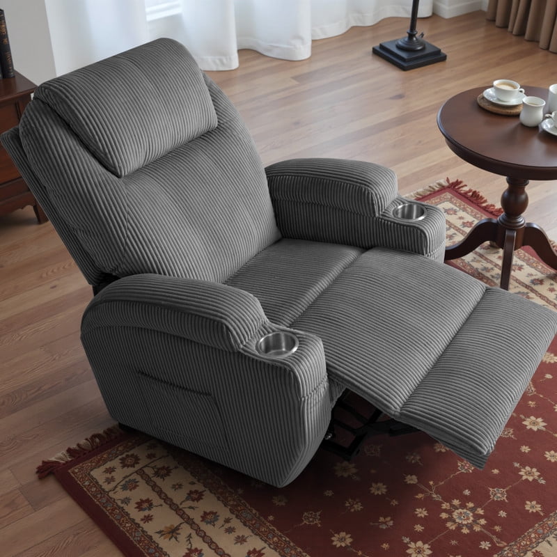 Furmax Electric Power Lift Recliner Soft Corduroy Chair Sofa with with 8 Vibrating Massages Ergonomic Lounge Chair with 2 Cup Holders and Side Pocket,Gray