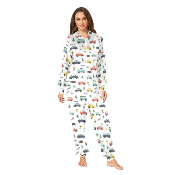 Cars Pattern Adult onesie Pajamas, Crystal Velvet Ultra Soft Warm Jumpsuit for Men and Women