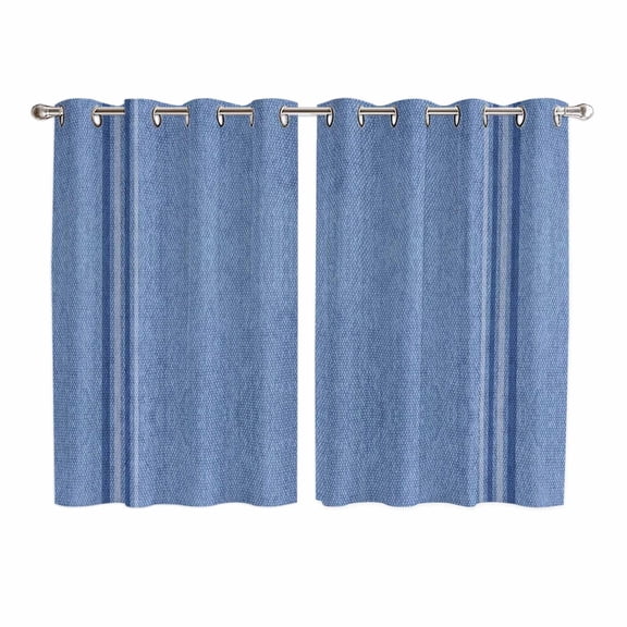 Blue Kitchen Curtains 72 Inch Length, Farmhouse Vintage Abstract Linen Texture Striped Grommet Top Bedroom Living Room Curtains, Light Filtering Cafe Curtain Drapes 2 Panels Set 104''x72''