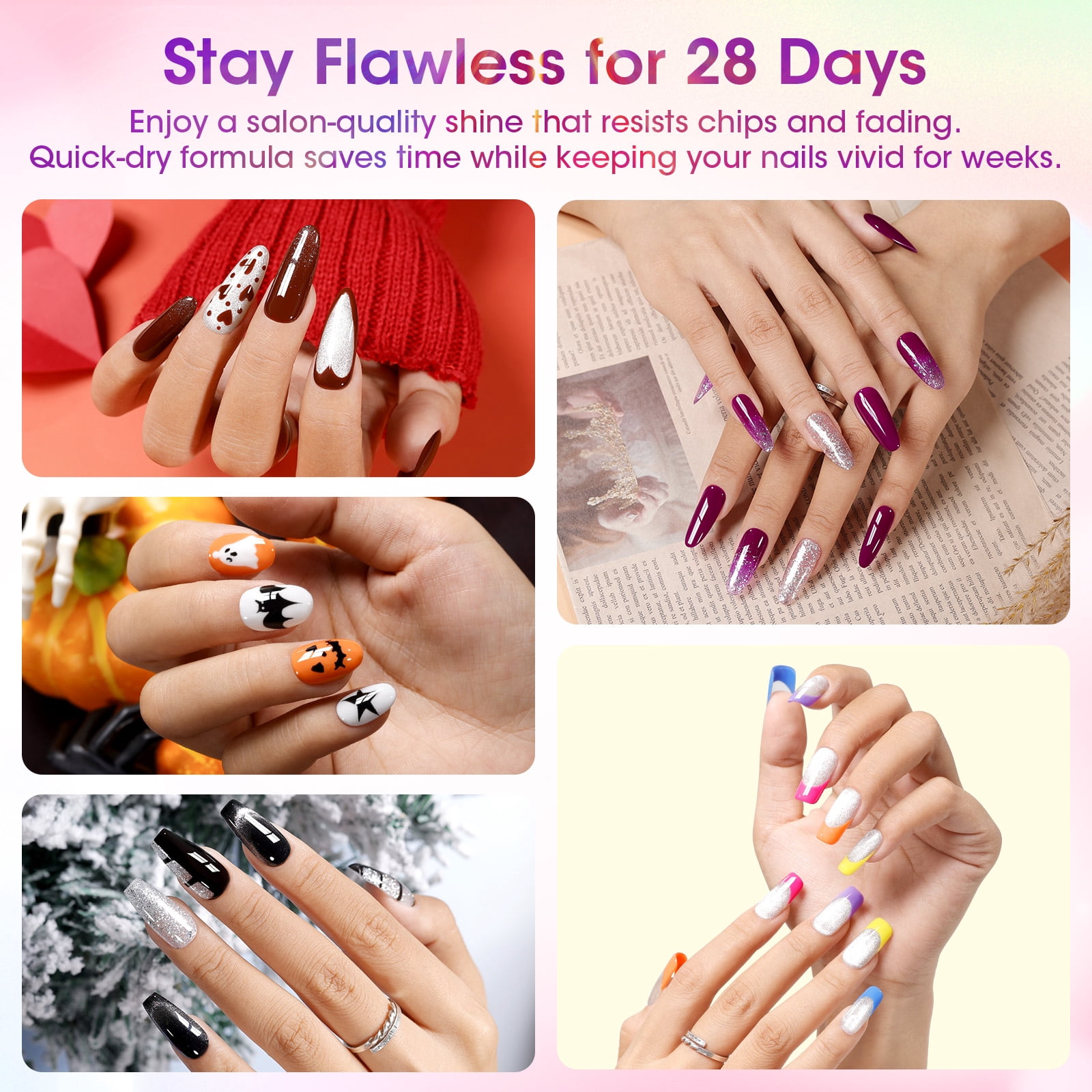 Gellen 71Pcs Gel Nail Polish Kit with 54W UV Light, 32Colors Rainbow Glow All Seasons Hema-Free Gel Polish Set with 5pcs Functional Gel Top Base Coat, Nail Art Salon Manicure for Women