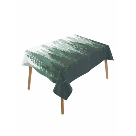 Green Forest Table Cloth 60x102 Inch Rectangle Nature Woodland Tree Misty Forest Silhouette Landscape Waterproof Tablecloth Washable Table Cover for Party Picnic Dinner Decor