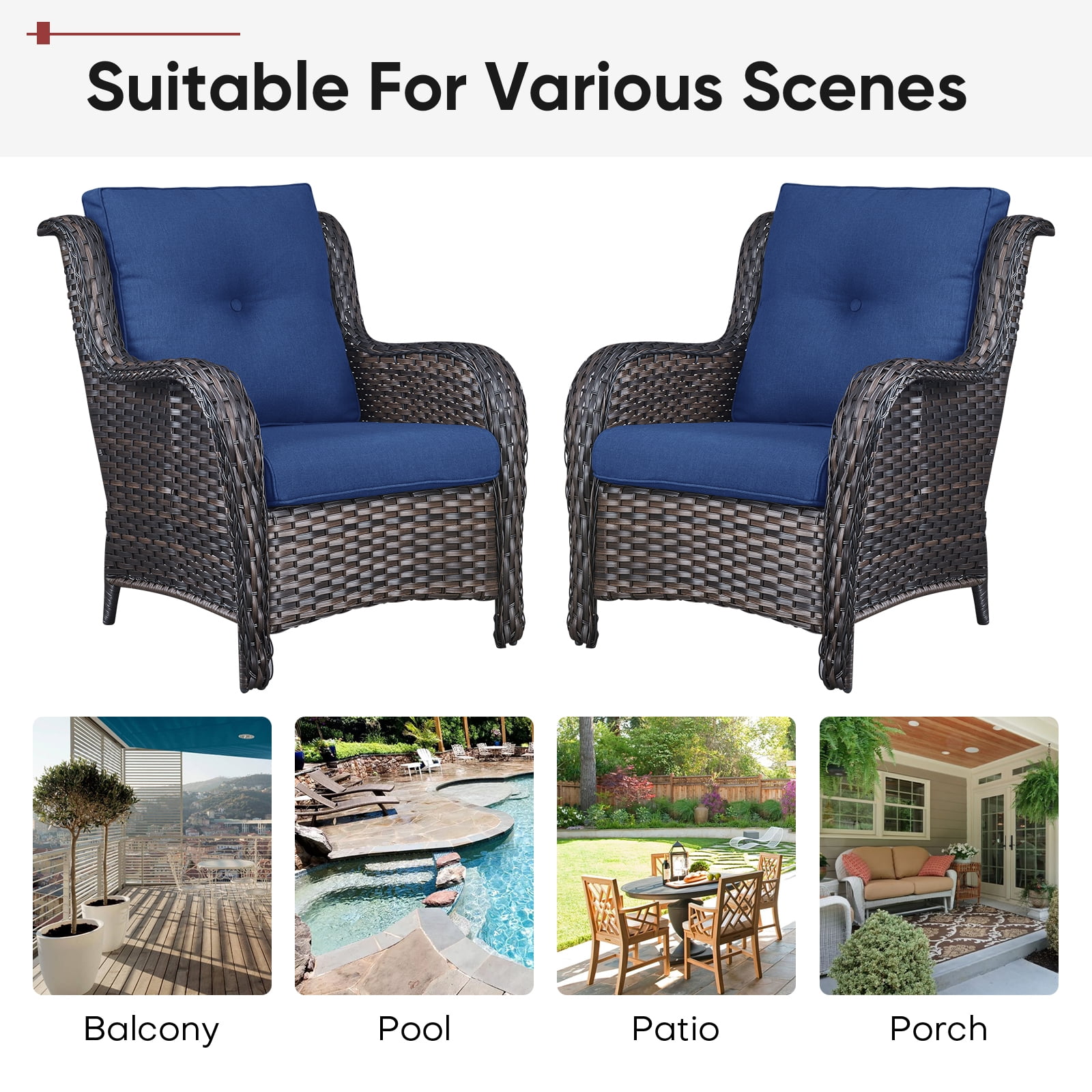 POCASSY Patio Furniture Cushions Set of 4, 22.5"*22.5" Outdoor Cushion for Patio Furniture, Water Resistant, Fade Resistant, Deep Seat and High Back Cushion for Chair, Sofa, and Couch, Blue