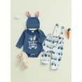 thumbnail image 3 of Baby Toddler Boy Easter Outfits 3 6 9 12 18 Months Letter Long Sleeve Romper with Tractor Pattern Suspender Pants and Hat 3 Pcs Clothing Set, 3 of 9